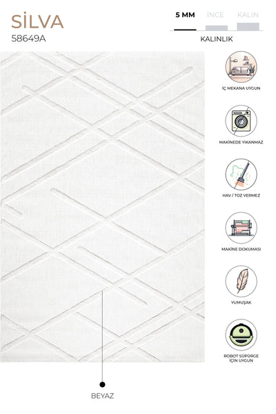 Silva Beyaz Temizlenebilir Halı 58649A