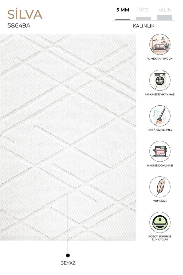 Silva Beyaz Temizlenebilir Halı 58649A