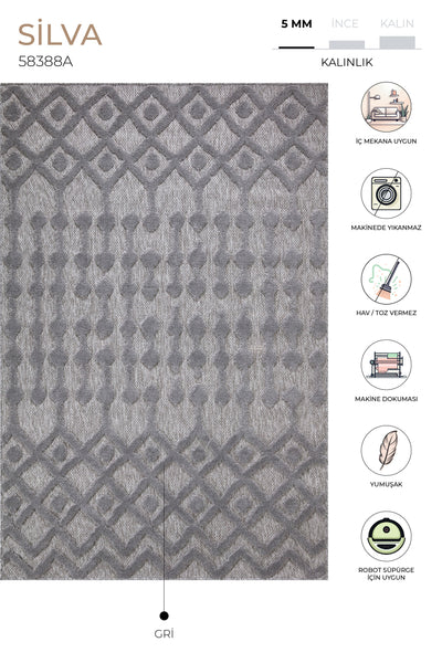 Silva Gri Temizlenebilir Halı 58388A