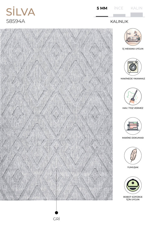 Silva Gri Temizlenebilir Halı 58594A