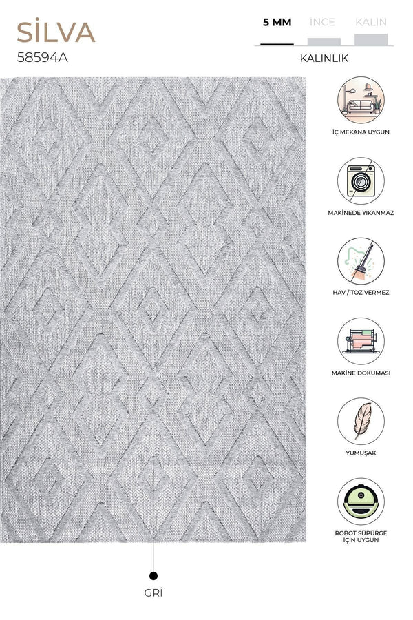 Silva Gri Temizlenebilir Halı 58594A