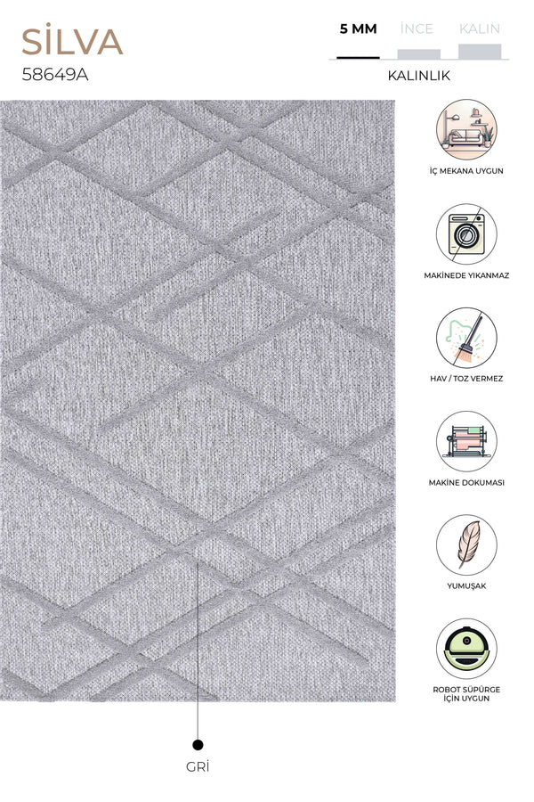 Silva Gri Temizlenebilir Halı 58649A
