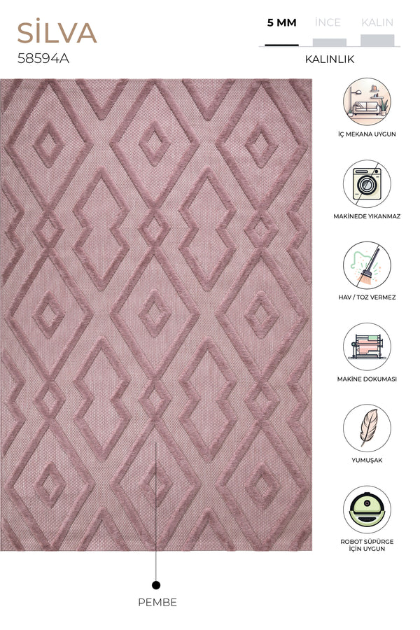 Silva Pembe Temizlenebilir Halı 58594A