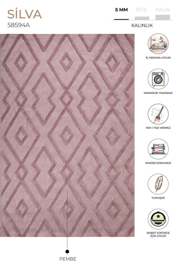Silva Pembe Temizlenebilir Halı 58594A