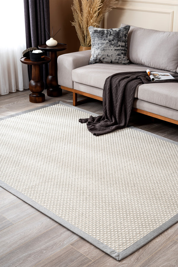 Sisalo Bordure Krem Gri Sisal Halı Gri Bordür B3416B