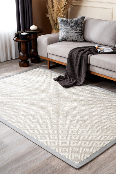 Sisalo Bordure Krem Gri Sisal Halı Gri Bordür B3419B