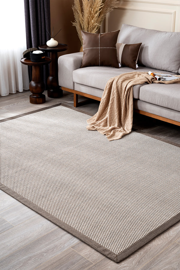 Sisalo Bordure Krem Kahve Sisal Halı Kahve Bordür B3417D