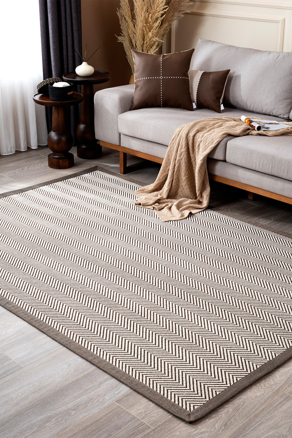 Sisalo Bordure Krem Kahve Sisal Halı Kahve Bordür B3421D