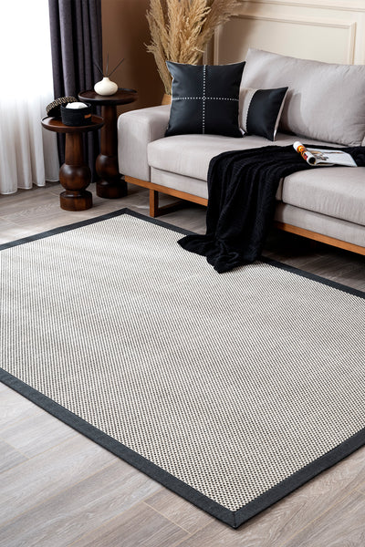 Sisalo Bordure Krem Siyah Sisal Halı Siyah Bordür B3417E