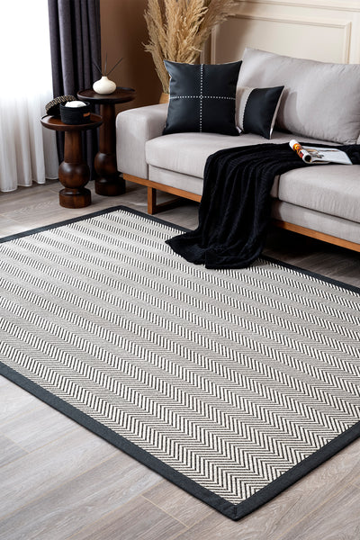 Sisalo Bordure Krem Siyah Sisal Halı Siyah Bordür B3421E
