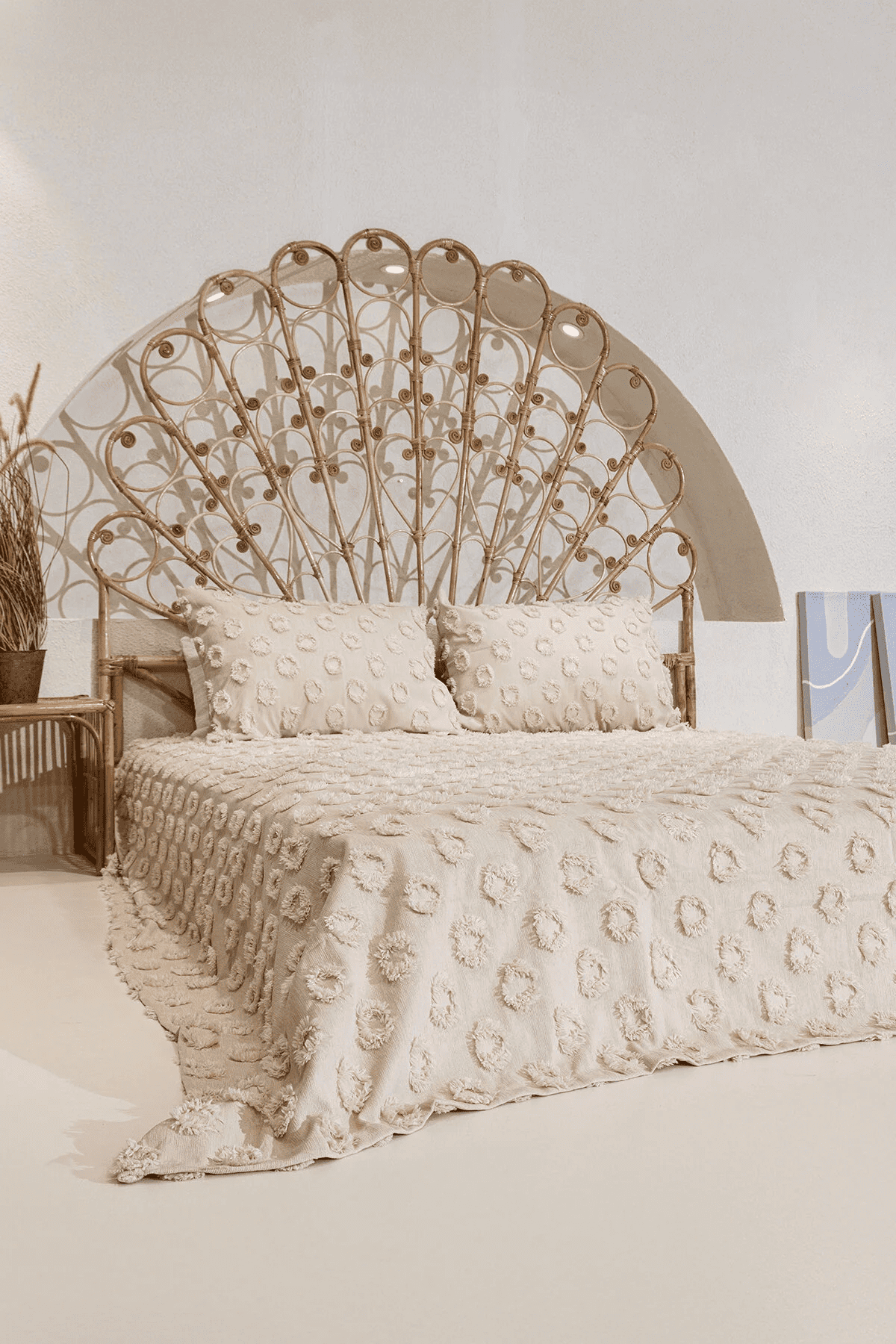 Sitra Bej Çift Kişilik Püsküllü Yatak Örtüsü 230x250 2 Yastık 50x70