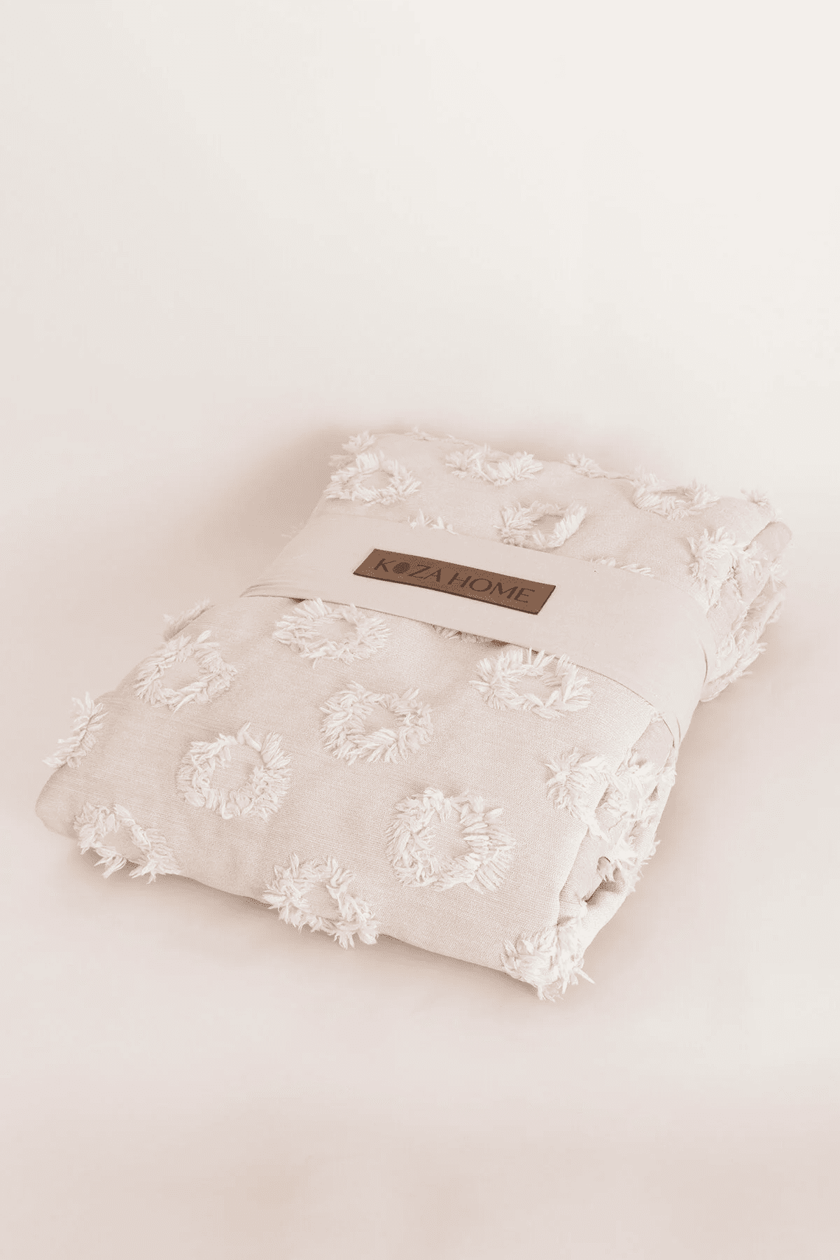 Sitra Bej Çift Kişilik Püsküllü Yatak Örtüsü 230x250 2 Yastık 50x70
