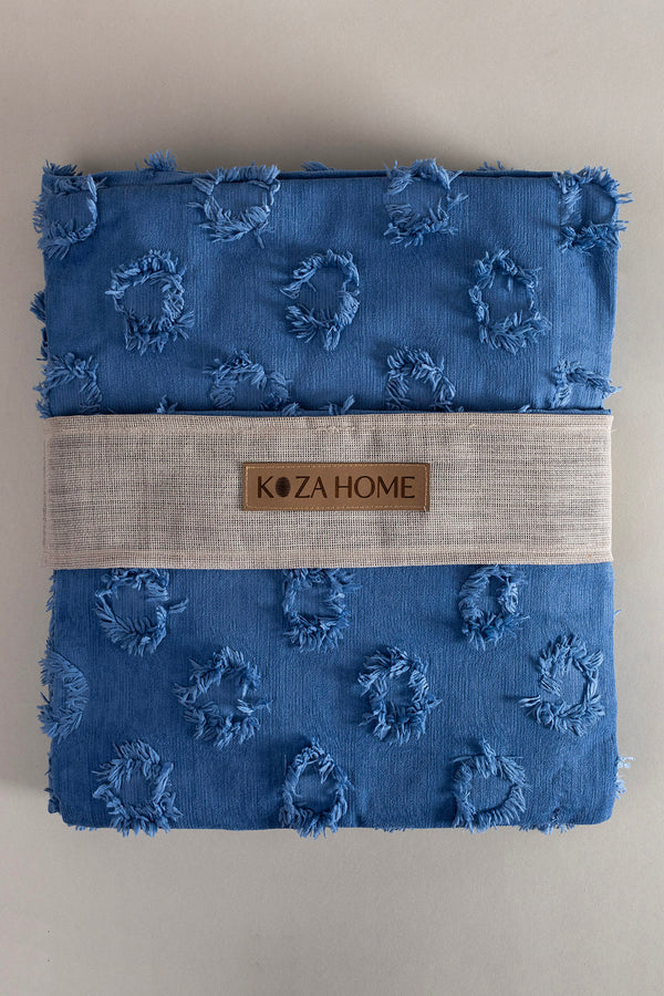 Sitra Lacivert Çift Kişilik Püsküllü Yatak Örtüsü 230x250 2 Yastık 50x70 5034