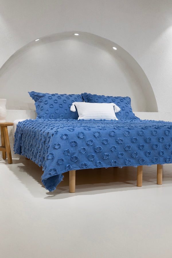 Sitra Lacivert Çift Kişilik Püsküllü Yatak Örtüsü 230x250 2 Yastık 50x70 5034