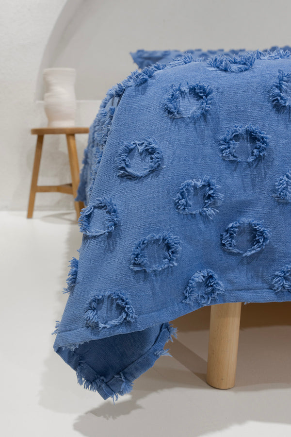 Sitra Lacivert Çift Kişilik Püsküllü Yatak Örtüsü 230x250 2 Yastık 50x70 5034