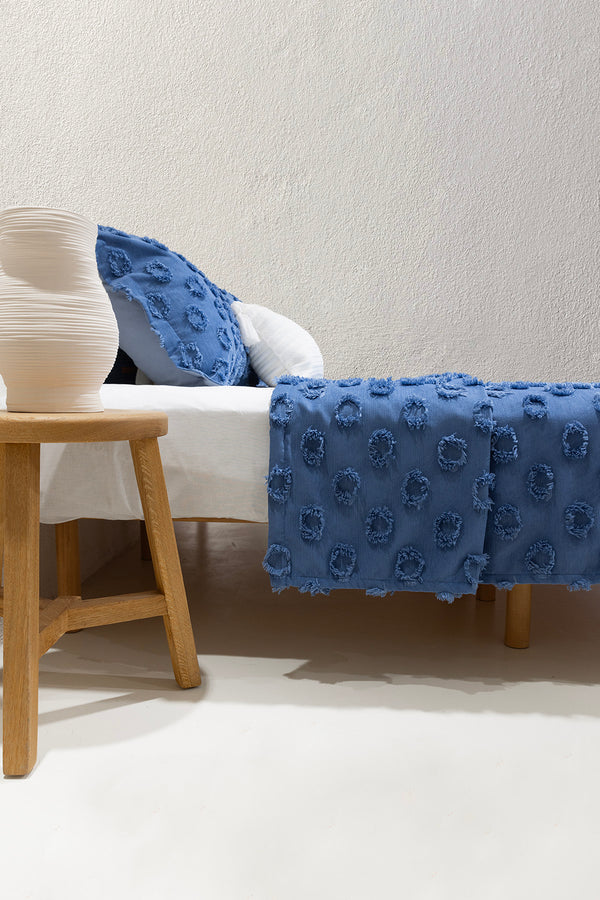 Sitra Lacivert Çift Kişilik Püsküllü Yatak Örtüsü 230x250 2 Yastık 50x70 5034