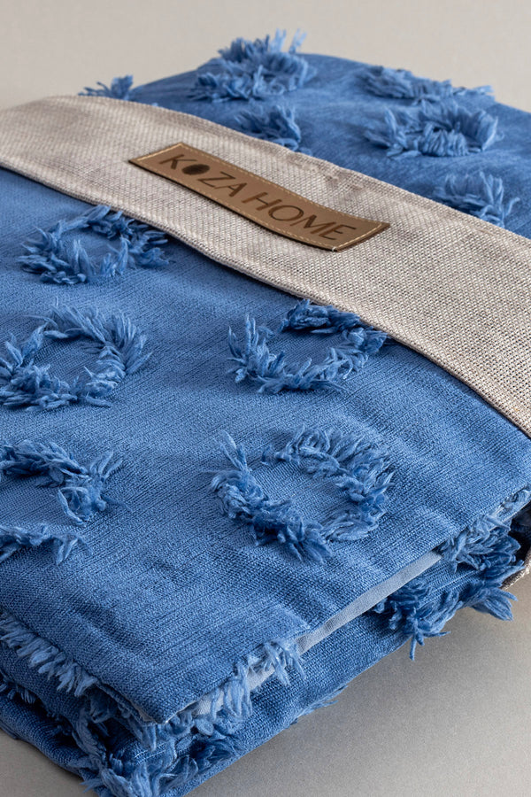 Sitra Lacivert Çift Kişilik Püsküllü Yatak Örtüsü 230x250 2 Yastık 50x70 5034