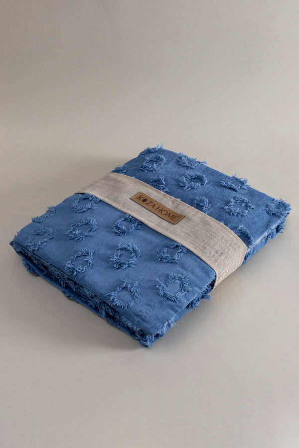 Sitra Lacivert Çift Kişilik Püsküllü Yatak Örtüsü 230x250 2 Yastık 50x70 5034