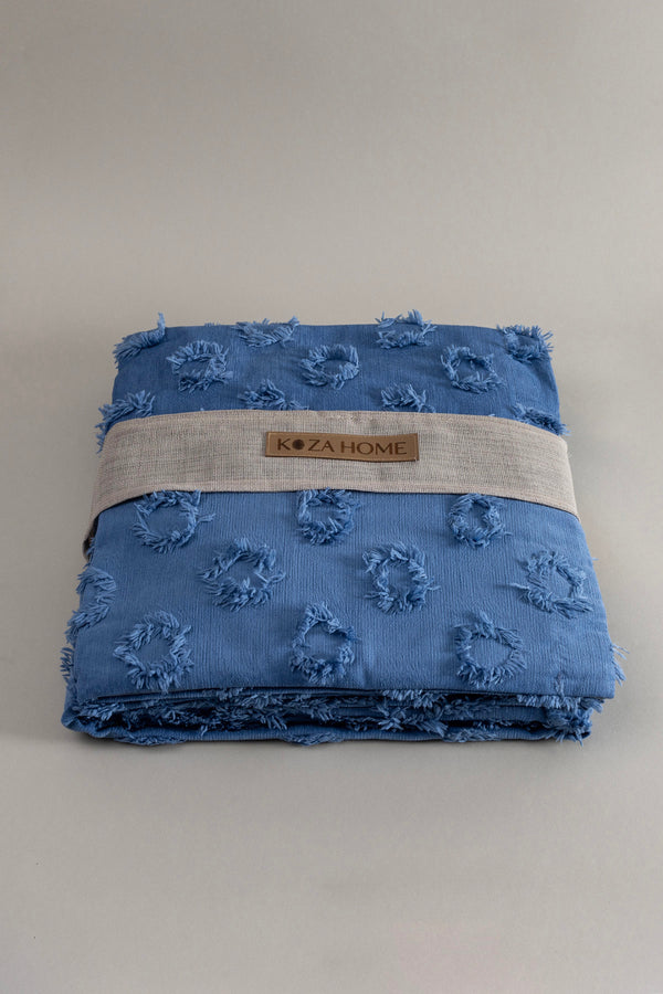 Sitra Lacivert Çift Kişilik Püsküllü Yatak Örtüsü 230x250 2 Yastık 50x70 5034