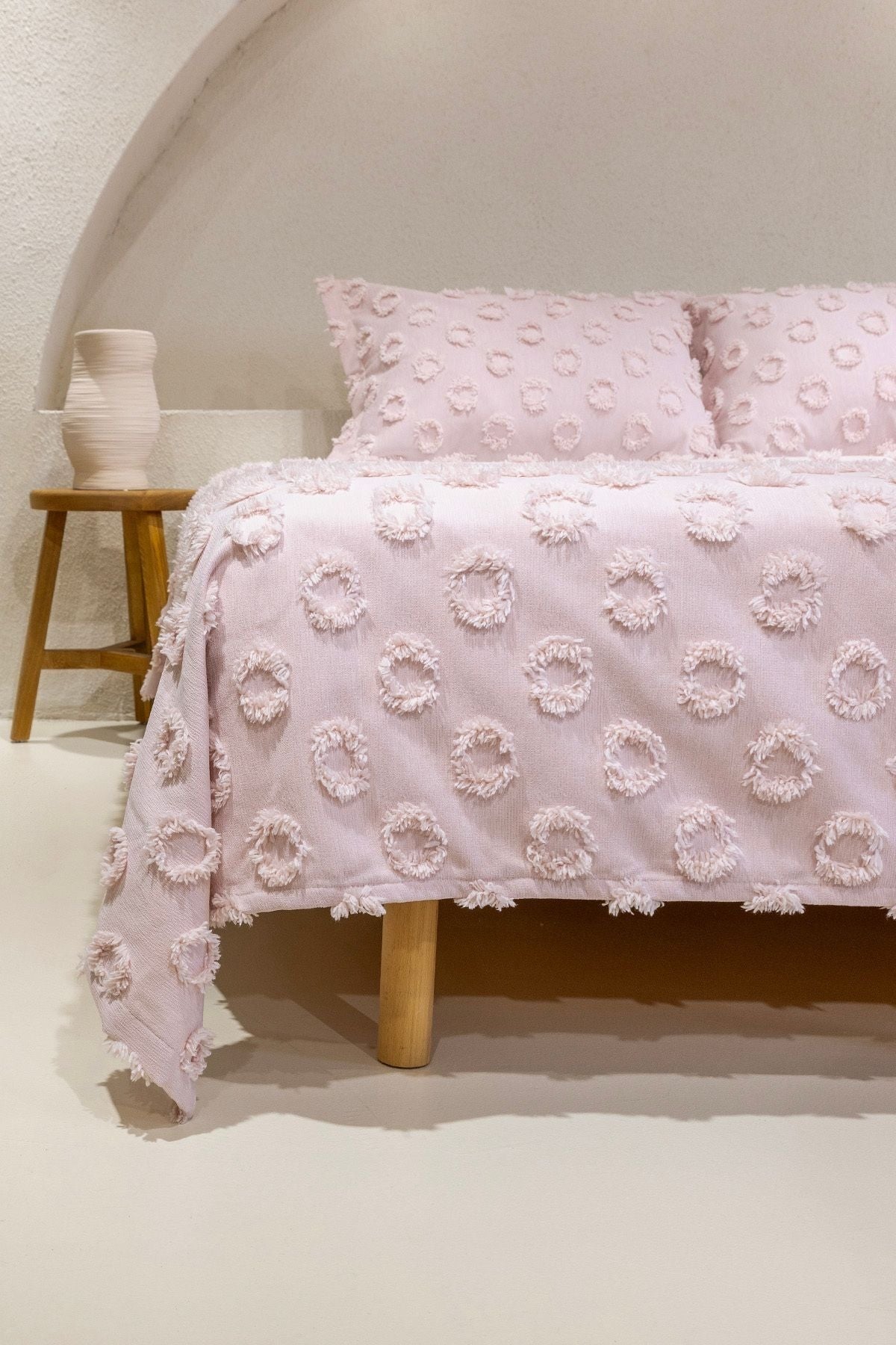 Sitra Pudra Çift Kişilik Püsküllü Yatak Örtüsü 230x250 2 Yastık 50x70 5032
