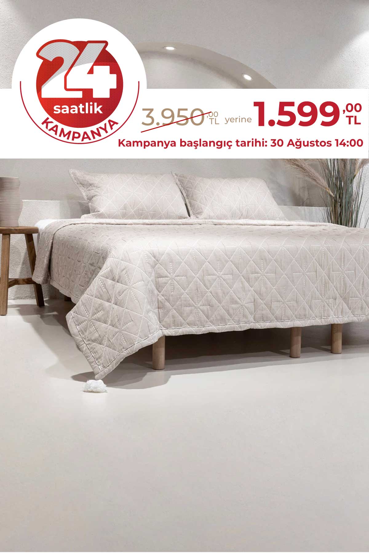 Stella Bej Çift Kişilik Baklava Desenli Yatak Örtüsü 230x250 2 Yastık 50x70 5029