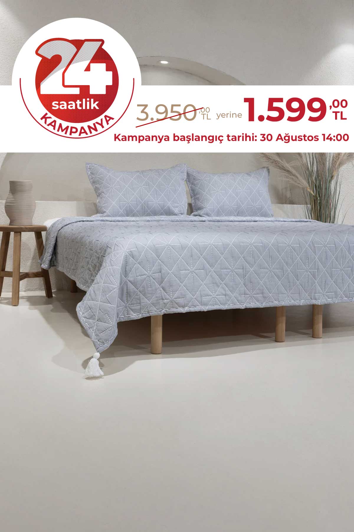 Stella İndigo Çift Kişilik Baklava Desenli Yatak Örtüsü 230x250 2 Yastık 50x70 5030