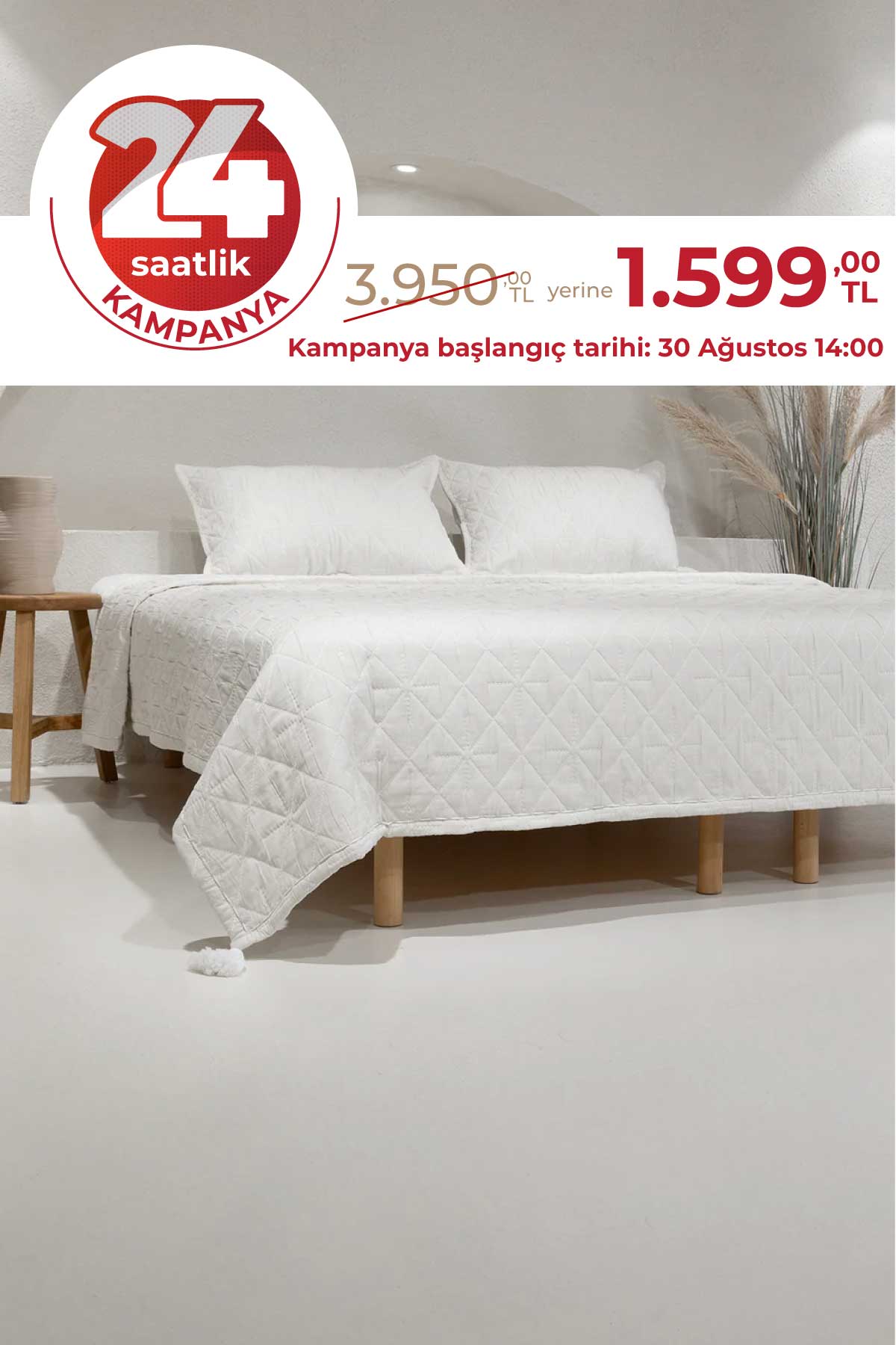 Stella Krem Çift Kişilik Baklava Desenli Yatak Örtüsü 230x250 2 Yastık 50x70 5028