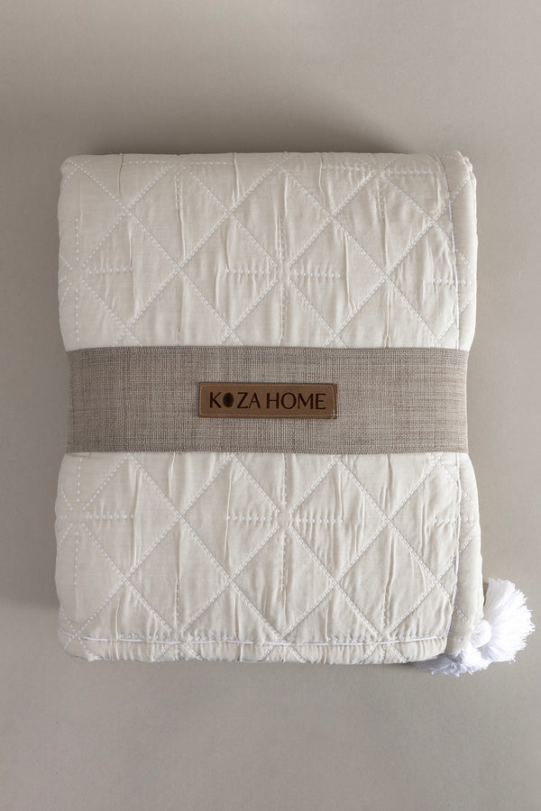 Stella Krem Pamuklu Çift Kişilik Yatak Örtüsü 230x250 2 Yastık 50x70 5028