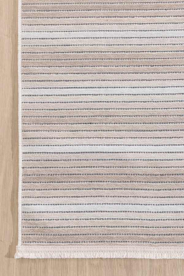 Stripe Krem Kaymaz Taban Kilim 33014A