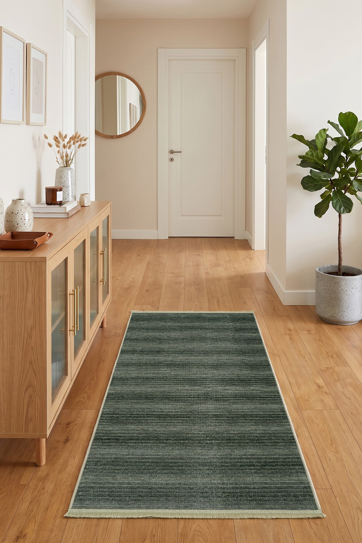 Stripe Yeşil Kilim Kaymaz Taban Salon Oturma Odası Antre Yolluk 33011Y