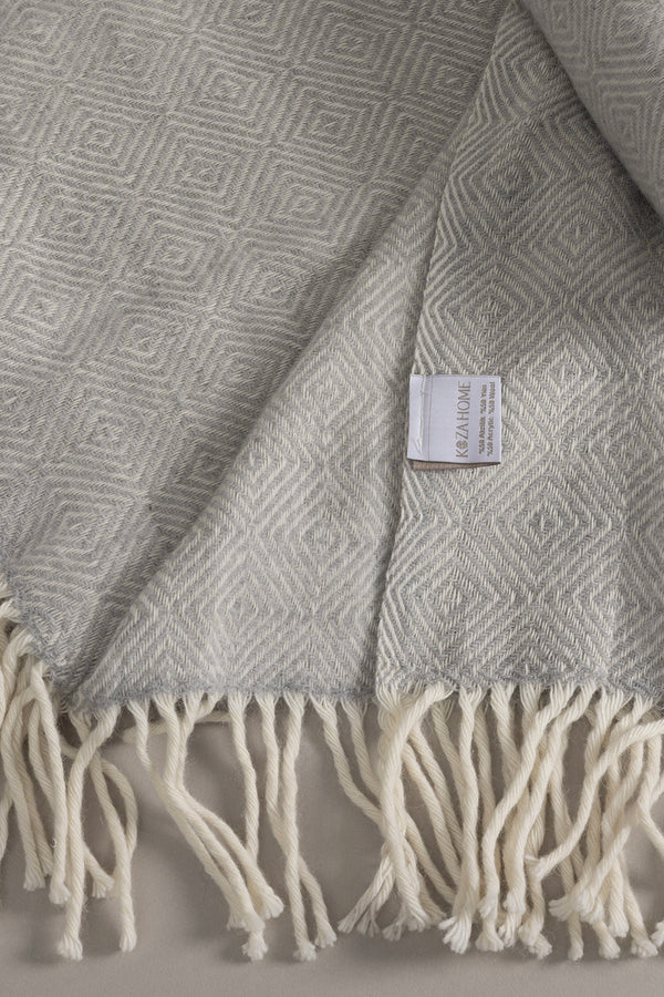 Suez Gri Beyaz Yün Çift Kişilik Battaniyesi 91249 180x220 cm