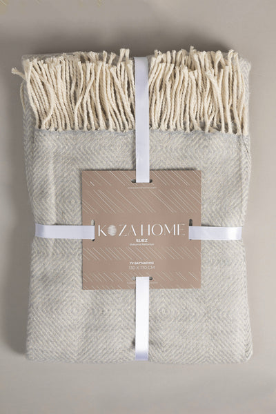 Suez Gri Beyaz Yün Tv Battaniyesi 91247 130x170 cm