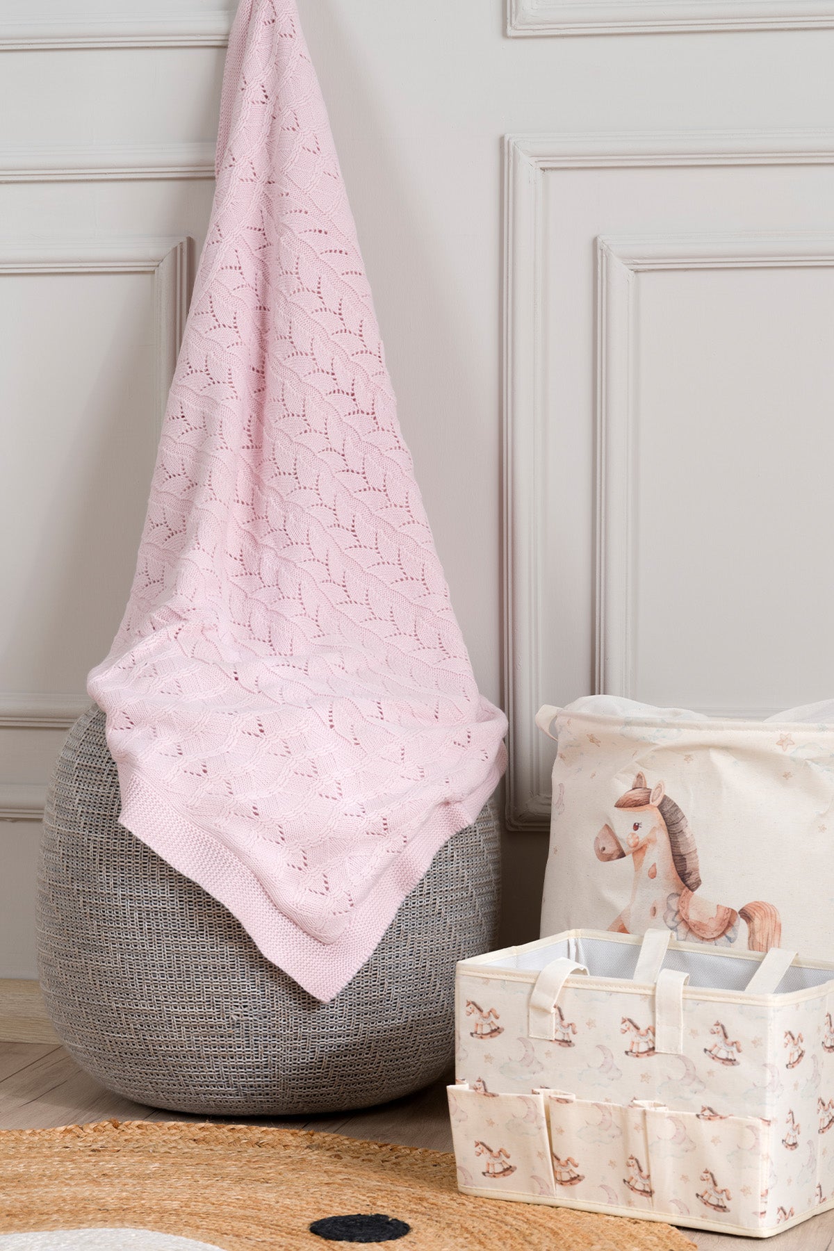 Toffy Toz Pembe Balık Sırtı Örgü Bebek Battaniyesi 100X100