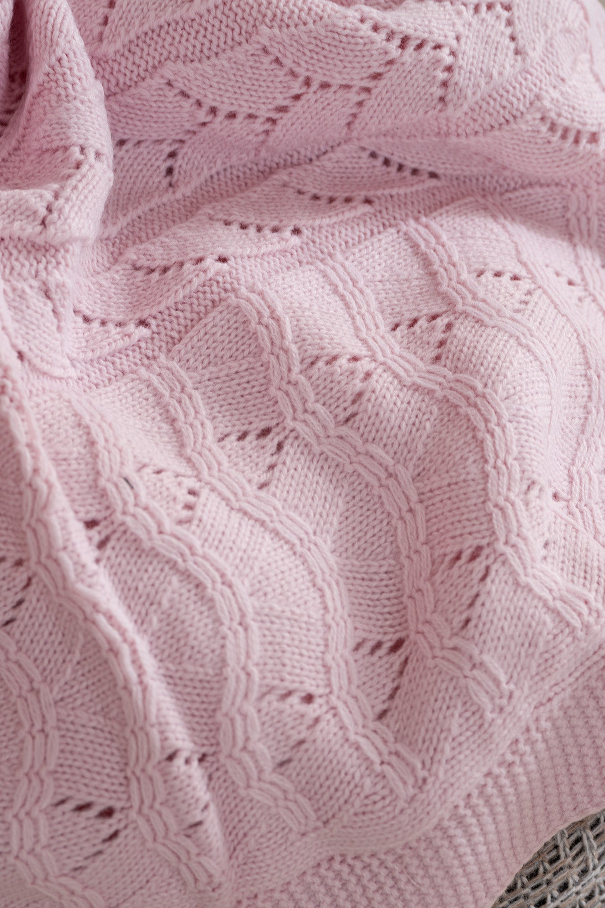 Toffy Toz Pembe Balık Sırtı Örgü Bebek Battaniyesi 100X100