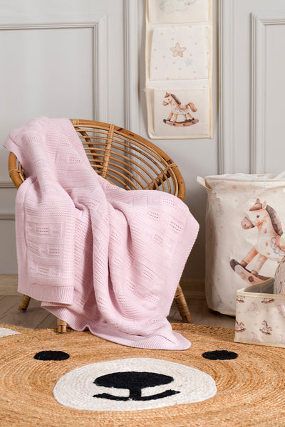 Toffy Toz Pembe Çizgili Örgü Bebek Battaniyesi 100X100