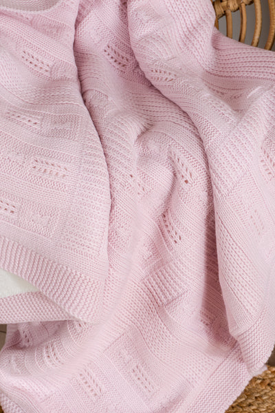 Toffy Toz Pembe Çizgili Örgü Bebek Battaniyesi 100X100
