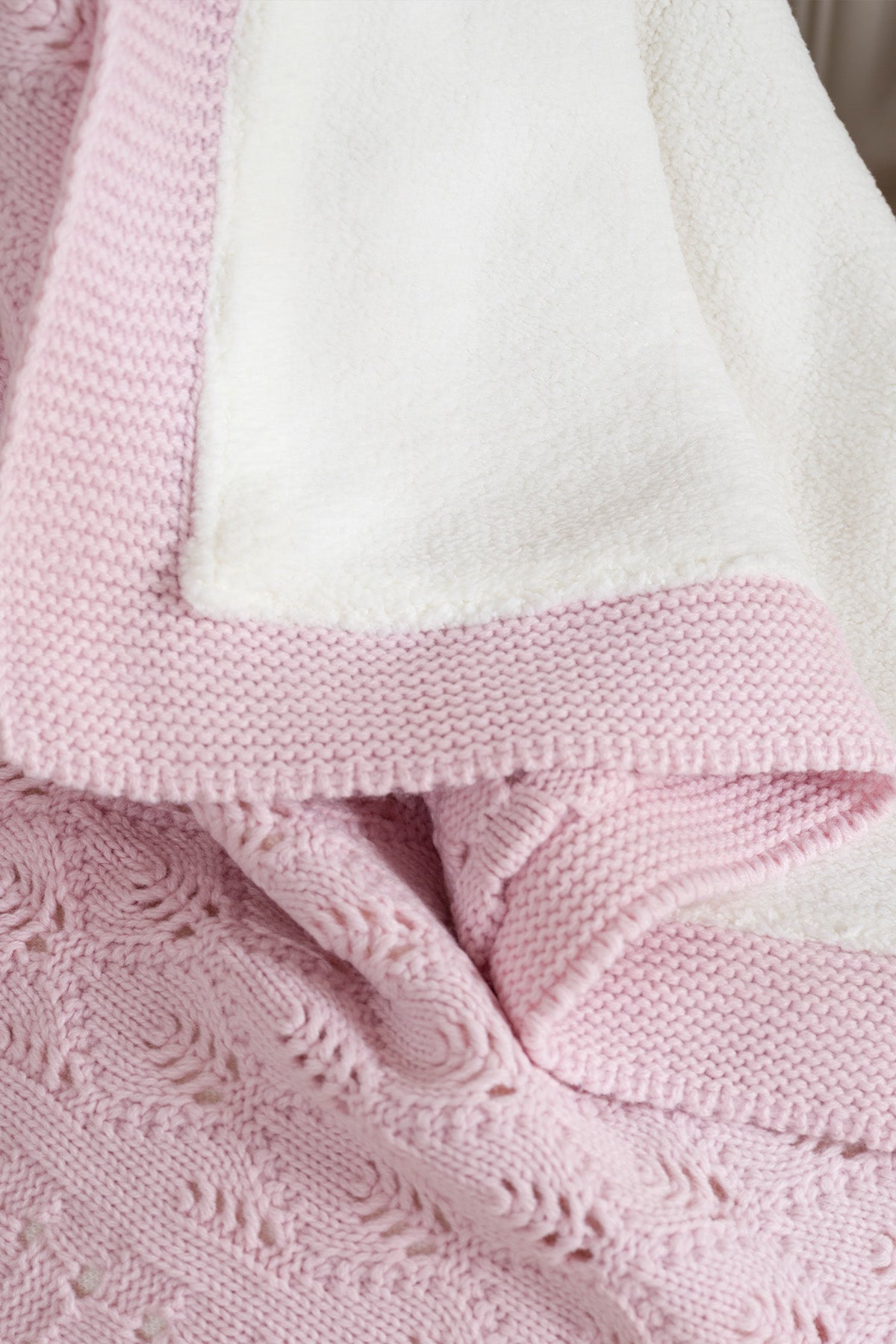 Toffy Toz Pembe Damalı Örgü Bebek Battaniyesi 100X100