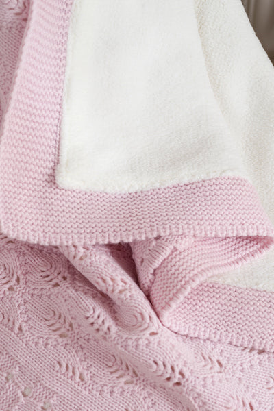 Toffy Toz Pembe Damalı Örgü Bebek Battaniyesi 100X100