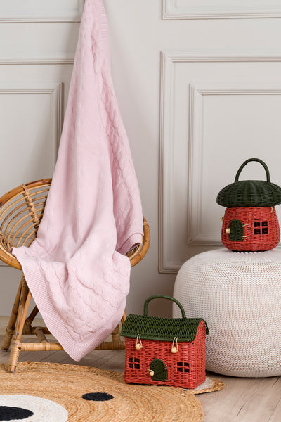 Toffy Toz Pembe Örgü Bebek Battaniyesi 100X100