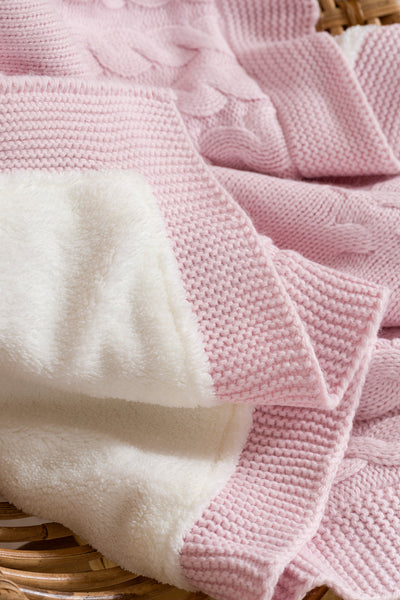 Toffy Toz Pembe Örgü Bebek Battaniyesi 100X100