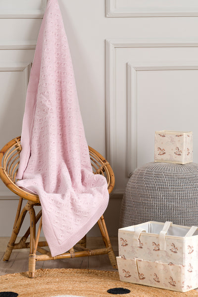 Toffy Toz Pembe Sarmaşık Örgü Bebek Battaniyesi 100X100