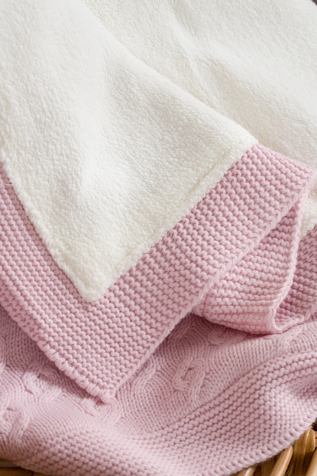 Toffy Toz Pembe Sarmaşık Örgü Bebek Battaniyesi 100X100