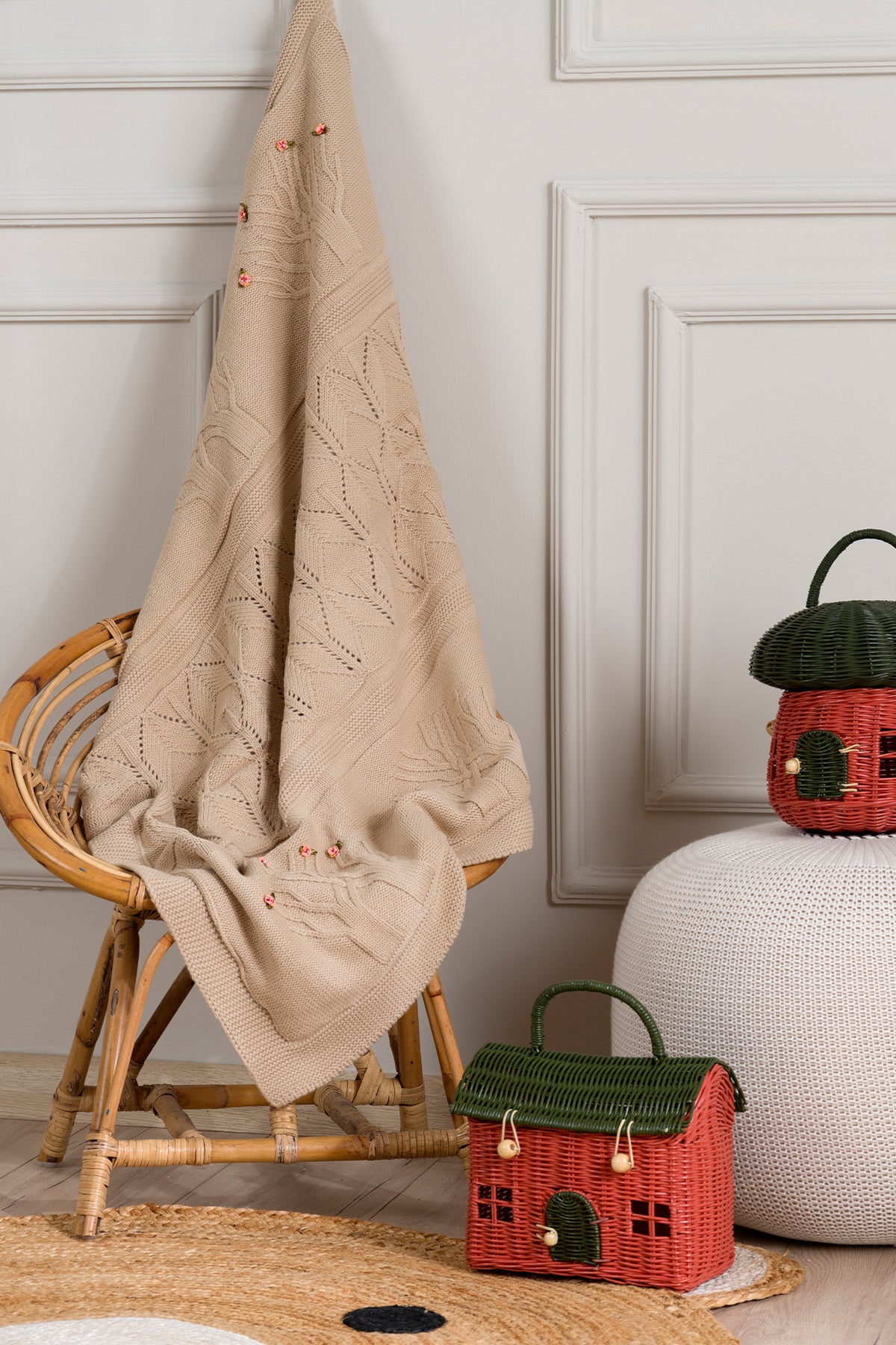 Toffy Vizon Çiçekli Örgü Bebek Battaniyesi 100X100