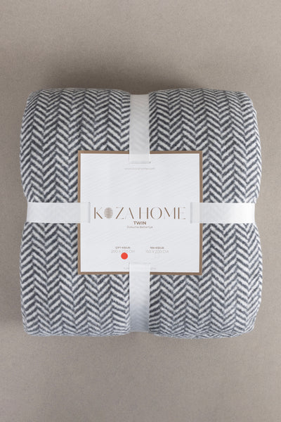 Twin Battaniye Soft Pamuklu Çift Kişilik Battaniye Antrasit Krem 200 x 220 5022A