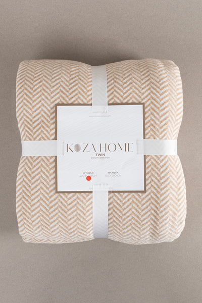 Twin Battaniye Soft Pamuklu Çift Kişilik Battaniye Kahve Krem 200 x 220 5020A
