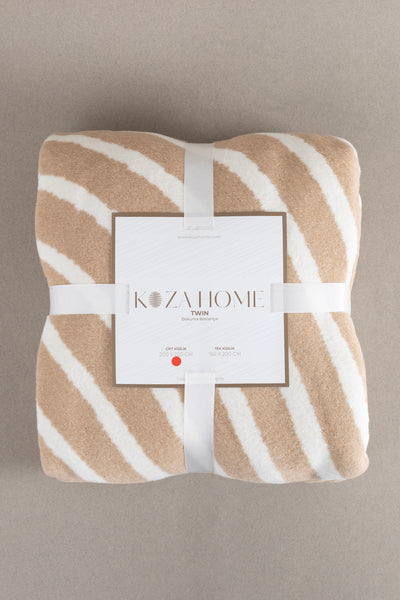 Twin Battaniye Soft Pamuklu Çift Kişilik Battaniye Kahve Krem 200 x 220 5036A