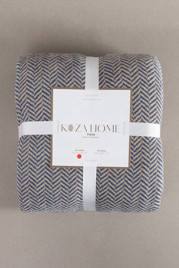 Twin Battaniye Soft Pamuklu Çift Kişilik Battaniye Kahve Mavi 200 x 220 5021A