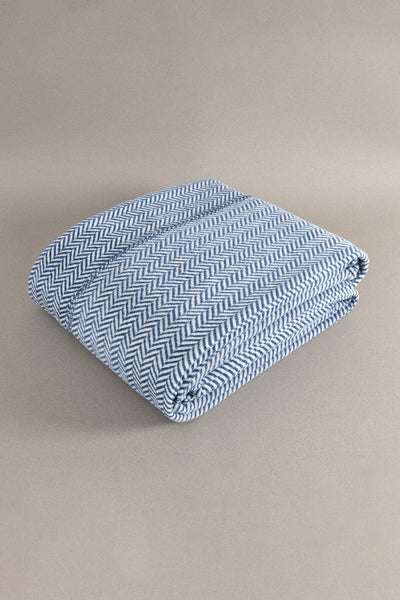 Twin Battaniye Soft Pamuklu Çift Kişilik Battaniye Mavi Krem 200 x 220 5019A