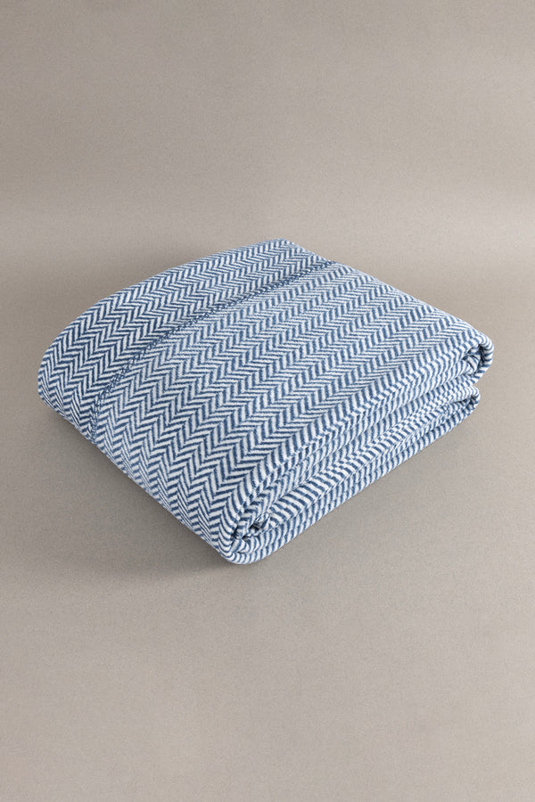 Twin Battaniye Soft Pamuklu Çift Kişilik Battaniye Mavi Krem 200 x 220 5019A