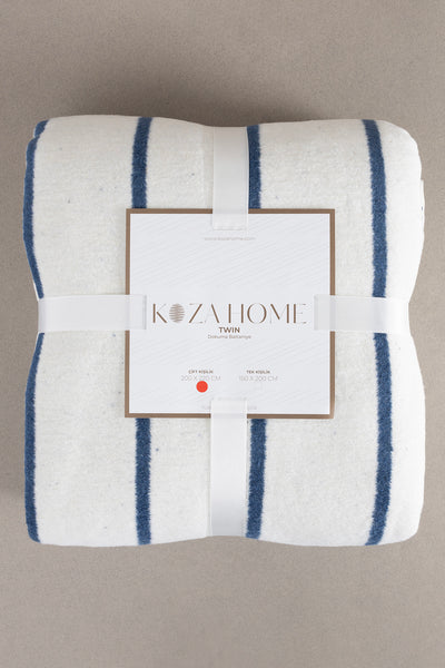 Twin Battaniye Soft Pamuklu Çift Kişilik Battaniye Mavi Krem 200 x 220 5027A